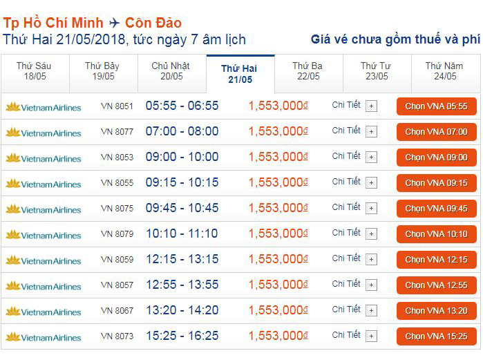 Giá vé máy bay TPHCM - Côn Đảo