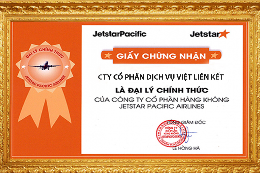 Giấy chứng nhận đại lý chính thức của Jetstar