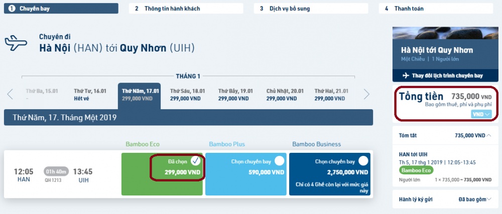 Nâng hạng vé Bamboo airways