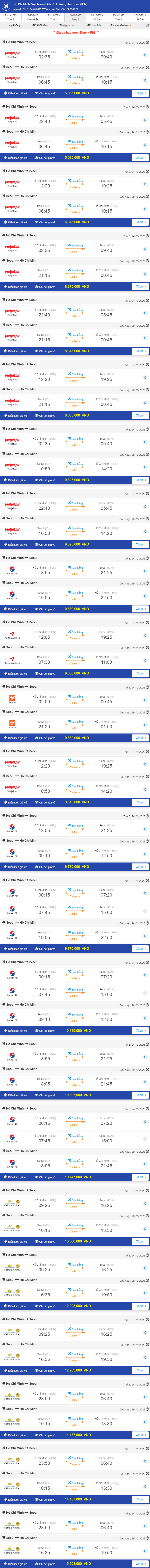 Tham khảo bảng vé máy bay giá rẻ TPHCM - Seoul